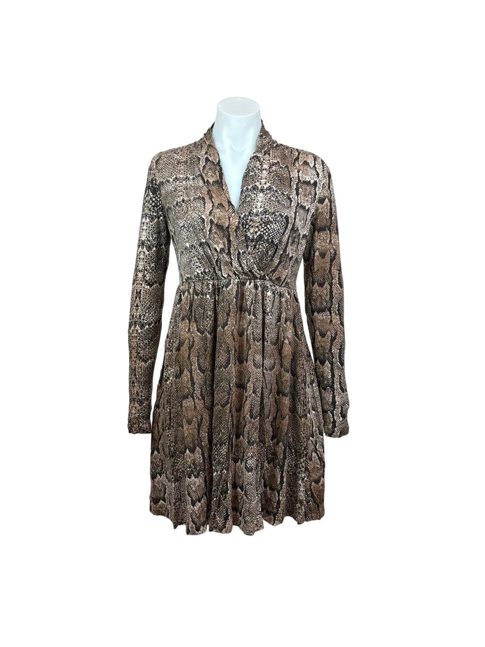 H&M Women’s Snake Animal Print Wrap V-Neck Long Sleeve Mini Dress Size M